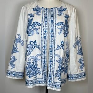 J.Jill Lightweight Embroidered Open Front Jacket 3/4 Sleeve Women’s Size Medium